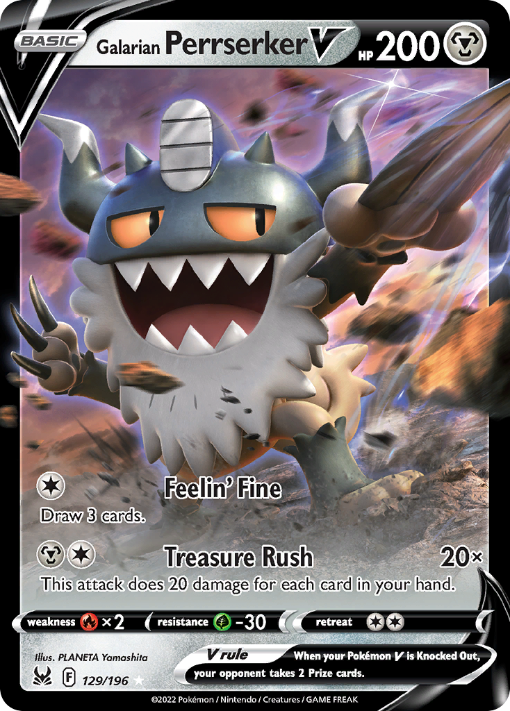 Galarian Perrserker V - 129/196 - holofoil - Lost Origin