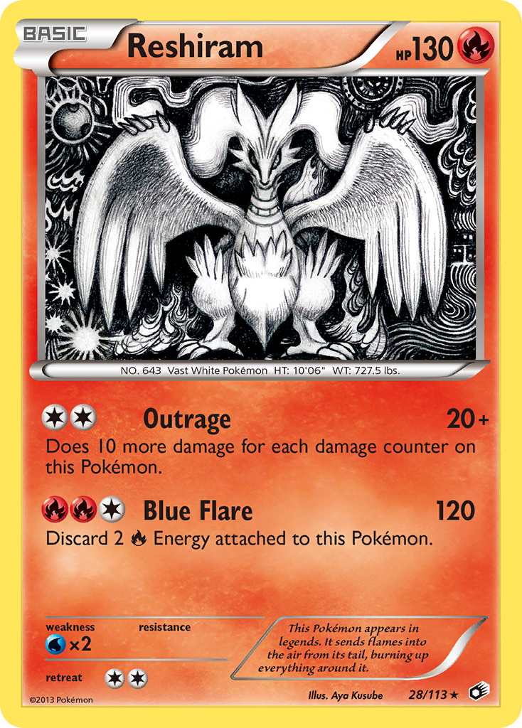 Reshiram - 28/113 - reverseHolofoil - Legendary Treasures